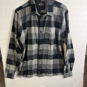 Hollister Monochrome Plaid Shirt Men's Medium Gray & Black Plaid